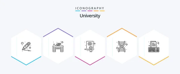 University Line Icon Pack Including Compose Certificate Genome Dna — Image vectorielle