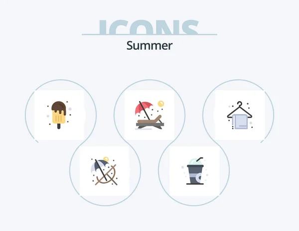 Summer Flat Icon Pack Icon Design Holiday Beach Ice Cream — Stockvektor