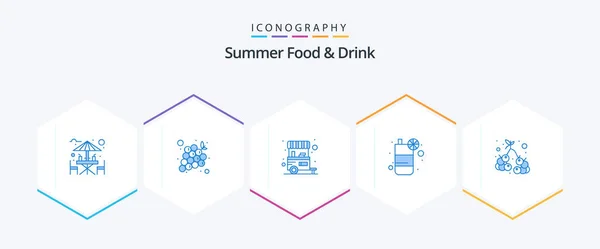 Summer Food Drink Blue Icon Pack Including Fruits Juice Vegetable — Vector de stock