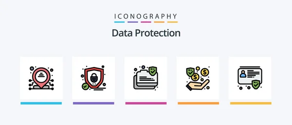 データ保護ライン5アイコンパックセキュリティを含む ドルだ 警備だ ウェブセキュリティ プログラミングだ クリエイティブアイコンデザイン — ストックベクタ