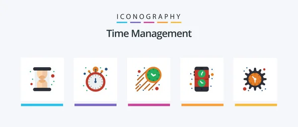 Time Management Flat Icon Pack Including Time Gear Speed Watch — Stockový vektor