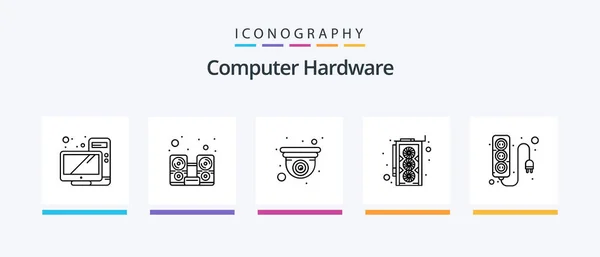 Computer Hardware Line Icon Pack Including Video Computer Error Card — Wektor stockowy
