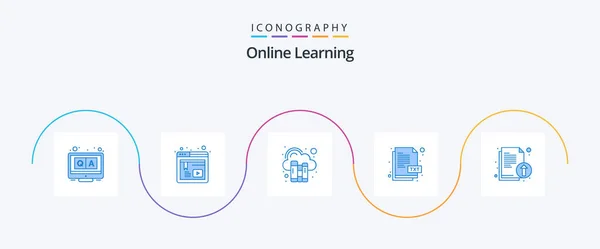 Online Learning Blue Icon Pack Including Upload Study Digital Document — Archivo Imágenes Vectoriales