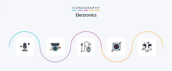 Electronics Line Filled Flat Icon Pack Including Song Music Mouse — Archivo Imágenes Vectoriales
