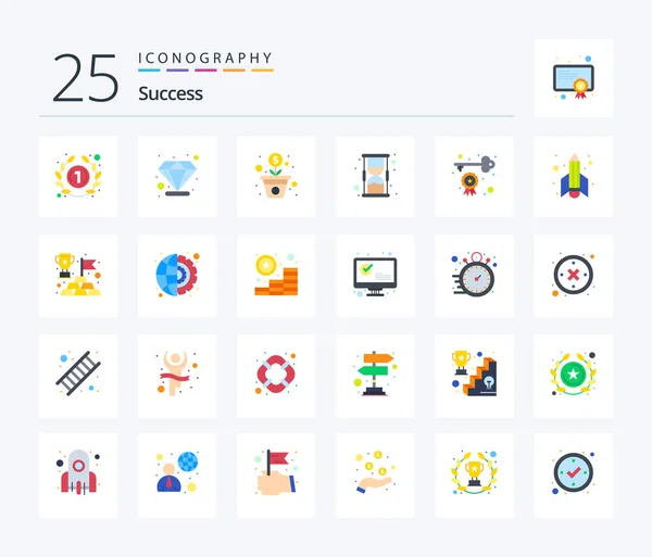 Sucess Flat Color Icon Pack Including Opportunity Key Money Achievement — Vettoriale Stock