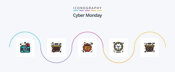 Cyber Monday Line Filled Flat Icon Pack Including Basket Discount — Image vectorielle
