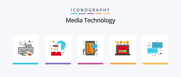 Media Technology Flat Icon Pack Including Conversation Computer Facebook Login — Stockvector
