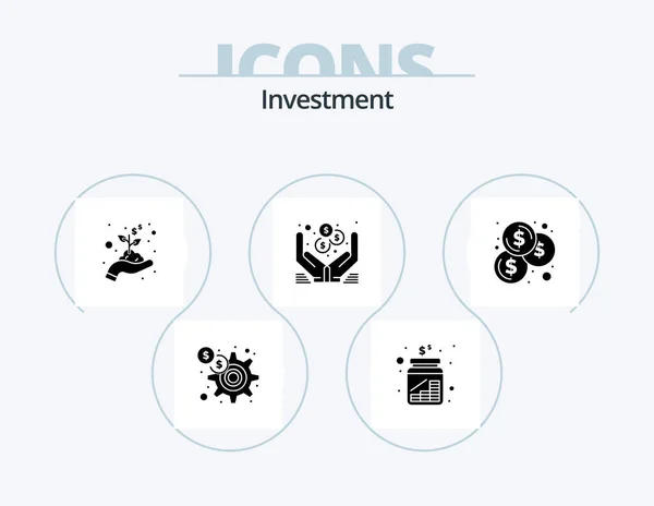 Investment Glyph Icon Pack Icon Design Coins Online Savings Money — Image vectorielle