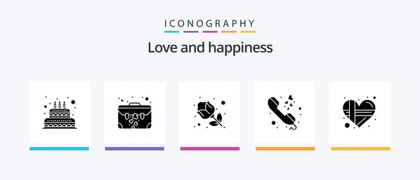 Love Glyphh Icon Pack Including Gift Телефонный Звонок Цветок Любовь — стоковый вектор