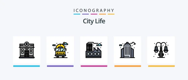 City Life Line Filled Icon Pack Including Lump Life Cargo — Archivo Imágenes Vectoriales