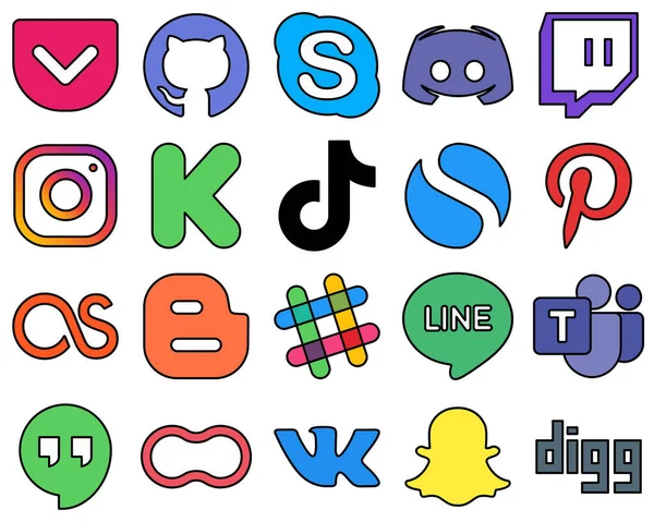 High Quality Line Filled Social Media Icons Pack China Douyin — Stock Vector