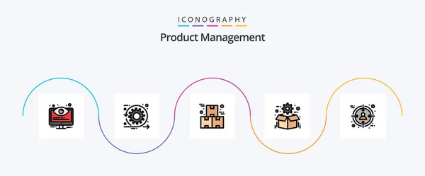 Product Management Line Filled Flat Icon Pack Including Optimization Box — Vector de stock