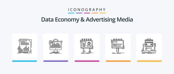 Data Economy Advertising Media Line Icon Pack Including Money Economy — Archivo Imágenes Vectoriales