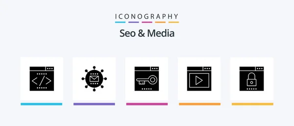 Seo Media Glyph Icon Pack Including Media Page Interface Media — Stockový vektor