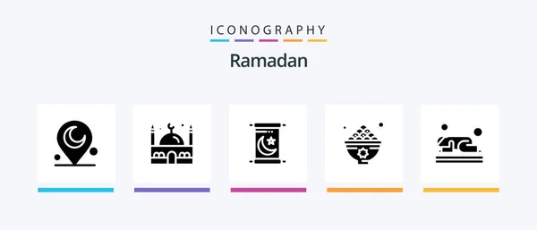 Ramadan Glyph Icon Pack Including Lunch Food Ramadan Dates Holy — Archivo Imágenes Vectoriales