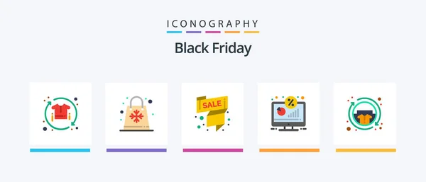 Black Friday Flat Icon Pack Including Monitor Discount Seasons Offer — Stock vektor