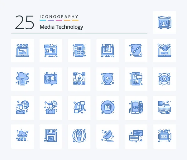 Media Technology Blue Color Icon Pack Including Trust Online Grid — Vettoriale Stock