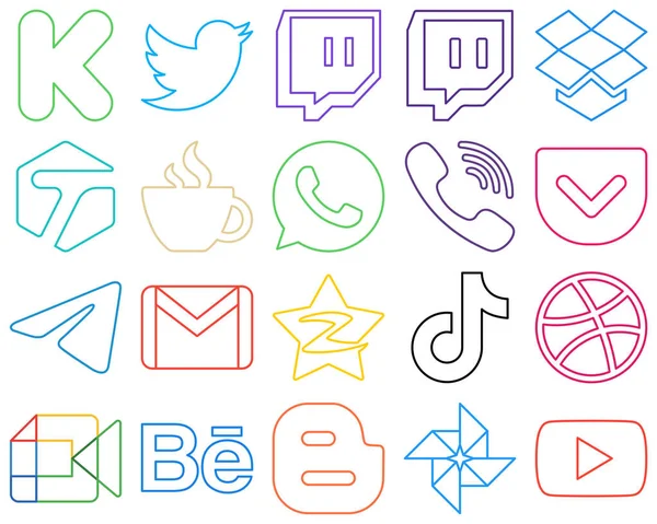 Creative Colourful Outline Social Media Icons Telegram Streaming Pocket Rakuten — Stock Vector