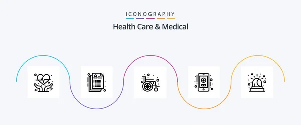 Health Care Medical Line Icon Pack Including Siren Wheel Emergency — Stock Vector