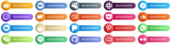 Card Style Follow Social Media Platform Icons Caffeine Music Twitch — Image vectorielle