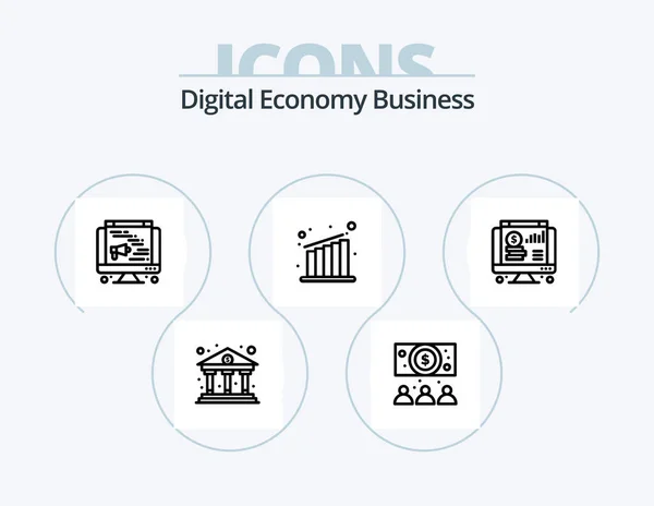 Digital Economy Business Line Icon Pack Icon Design Економіка Цифровий — стоковий вектор