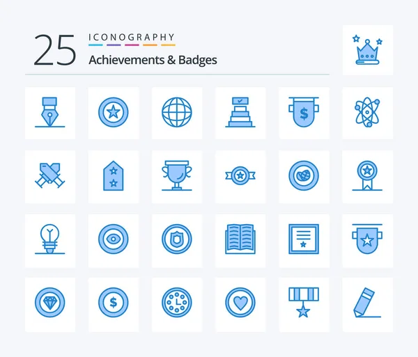 Achievements Badges Blue Color Icon Pack Including Currency Badges Achievement — Vettoriale Stock