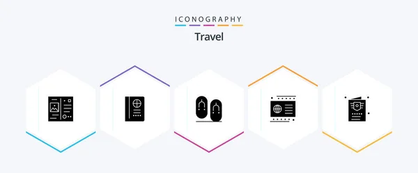 Travel Glyph Icon Pack Including Ticket Flight Flops Payment Credit — Stok Vektör