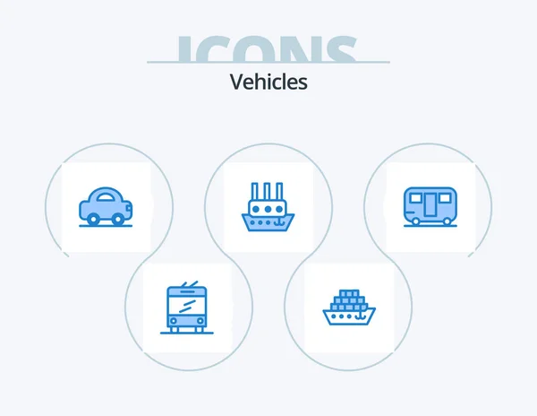 Vehicles Blue Icon Pack Icon Design Wagon Trailer Travel Caravan — Stock Vector
