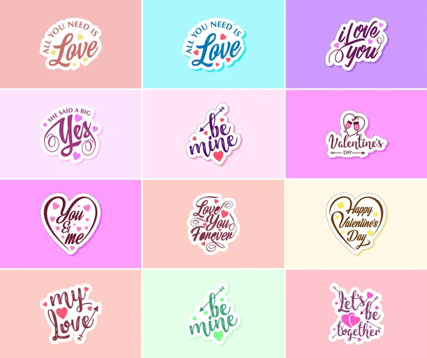 Filled Love Valentine Day Typography Stickers — Stock vektor