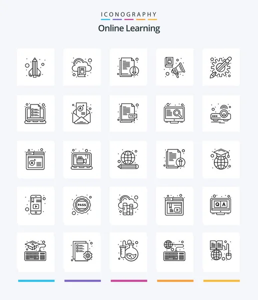 Creative Online Learning Outline Icon Pack Apps Learn Book Spoken — Vetor de Stock