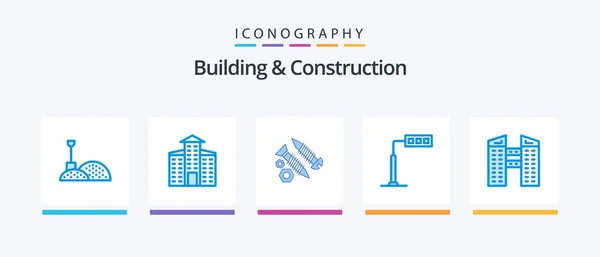 Building Construction Blue Icon Pack Including Construction Buildings Construction Road — Vector de stock