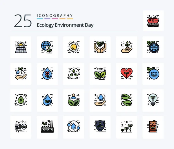 Ecology Line Filled Icon Pack Including Investment Growth World Environment — Stok Vektör