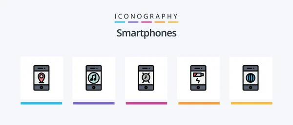 Smartphones Line Filled Icon Pack Including Technology Math Phone Calculator — Archivo Imágenes Vectoriales