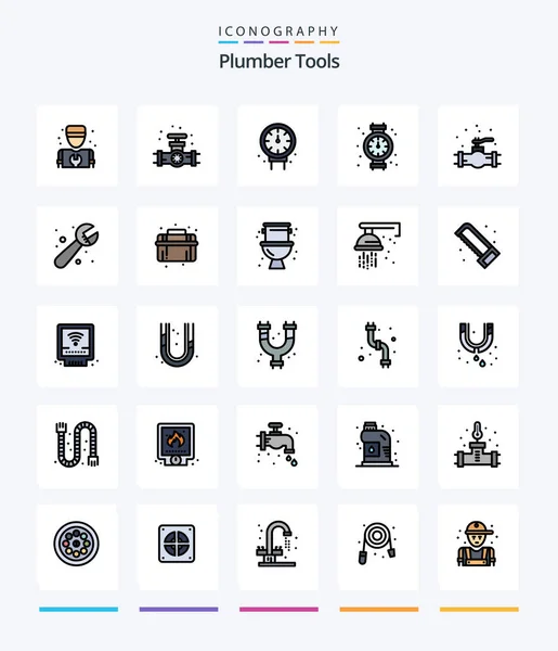 Creative Plumber Line Filled Icon Pack Plumber Shower Mechanical Plumbing — Vettoriale Stock