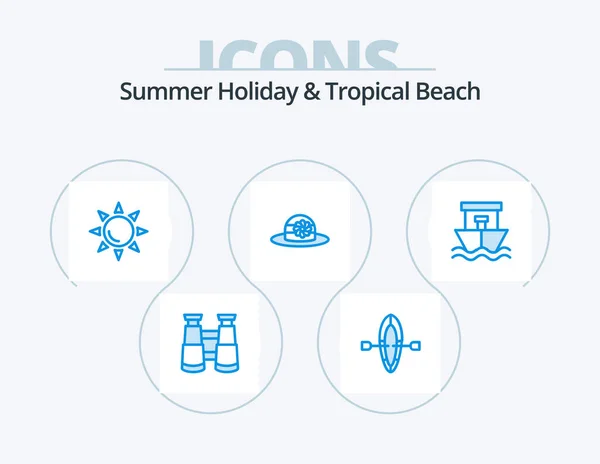 Beach Blue Icon Pack Icon Design Summer Sun Boat Ship — Stockvector