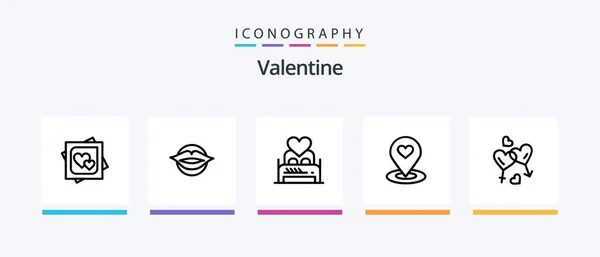 Valentine Line Icon Pack Including Couple Love Marriage Card Bed — Archivo Imágenes Vectoriales