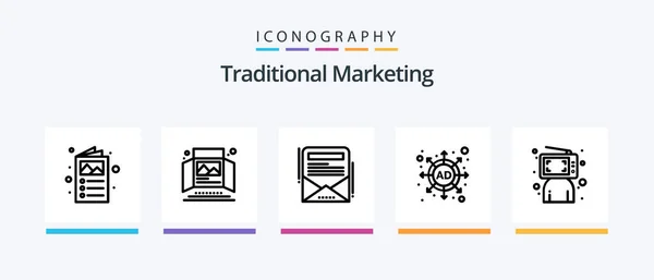 Traditional Marketing Line Icon Pack Including Marketing Tag Blogger Price — Stockový vektor