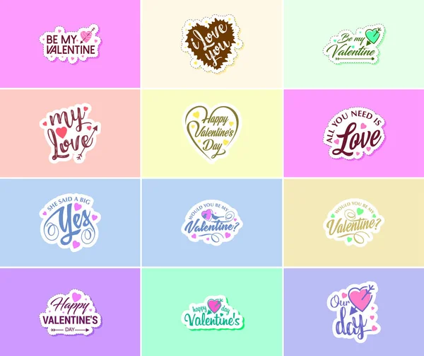 Love Lettering Stickers Most Romantic Day Year — Vector de stock