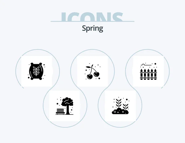 Spring Glyph Icon Pack Icon Design Hedge Food Fence Fruit — Stock vektor