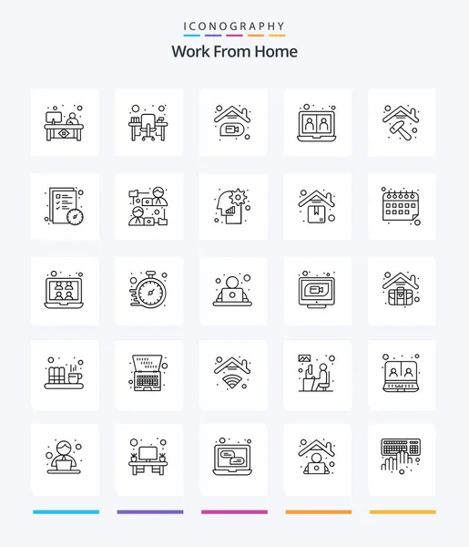 Creative Work Home Outline Icon Pack Communication Web Office Desk — Stok Vektör