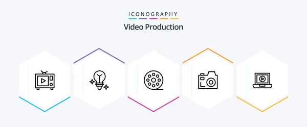 Video Production Line Icon Pack Including Communication Camera Multimedia — Stockový vektor