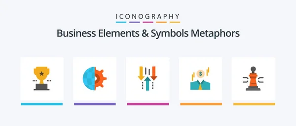 Business Elements Symbols Metaphors Flat Icon Pack Including Chess Man — Wektor stockowy