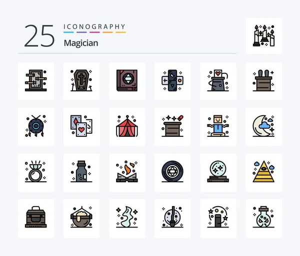 Magician Line Filled Icon Pack Including Hat Zodiac Book Tarot — Wektor stockowy