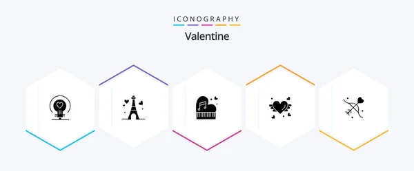 Valentine Glyph Icon Pack Including Love Love Tower Day Valentine — Vetor de Stock
