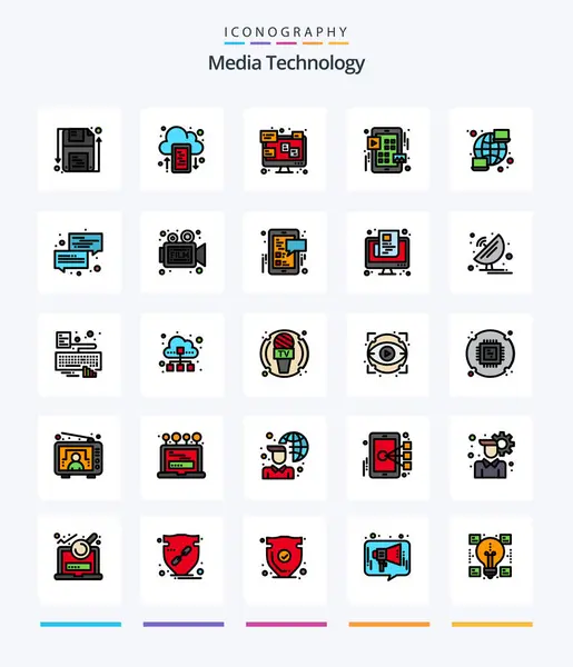 Creative Media Technology Line Filled Icon Pack Computer Играть Поболтать — стоковый вектор