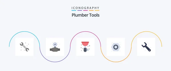 Plumber Flat Icon Pack Including Adjustable Plumber Pipe Nut Siphon — Stock Vector