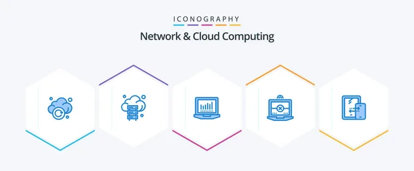 Network Cloud Computing Blue Icon Pack Including Technology Connection Laptop — Stock Vector