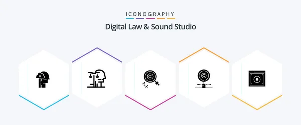 Digital Law Sound Studio Glyph Icon Pack Including Digital Business — Stok Vektör