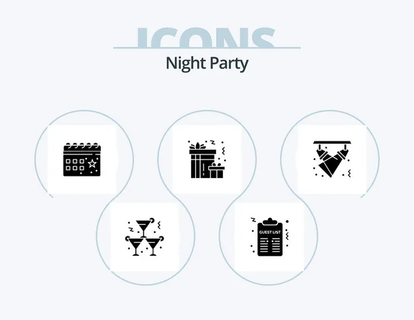 Night Party Glyph Icon Pack Icon Design Celebration Night Calendar — Archivo Imágenes Vectoriales