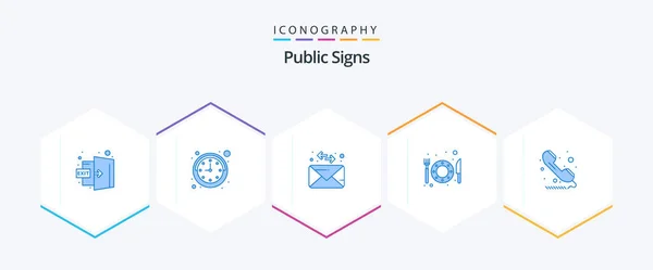 Public Signs Blue Icon Pack Including Telephone Public Mail Phone — Stok Vektör
